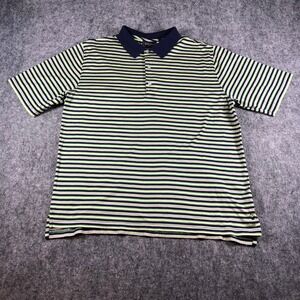 Bobby‎ Jones Players Golf Polo Shirt Mens XL Green Navy Blue Striped Logo Cotton